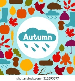 Background design with autumn icons and objects.