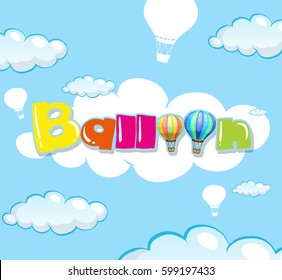 Background design with balloon in blue sky illustration
