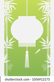 Diseño de fondo con bambú e ilustración de farolillos