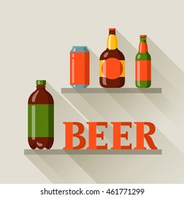 Background design with beer can and bottles.