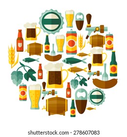 Background design with beer icons and objects.