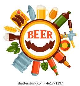 Background design with beer icons and objects.