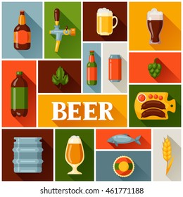 Background design with beer icons and objects.