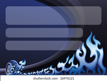 Background design with a blue flaming wheel on a sports arena