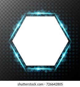 Background design with blue light around hexagon frame illustration