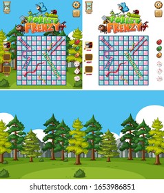 Background design for boardgame with snake and ladder  illustration