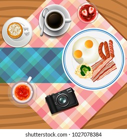 Diseño de fondo con ilustración de conjunto de desayuno