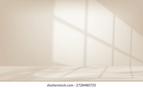 Hintergrunddesign braune Wand Showroom Studio mit Schatten auf leerem Boden für Produktpräsentation.Vektor minimal weich reflektierendes Licht, Schatten für Herbst, Winter Kulisse Design für Kosmetik, Schönheit	