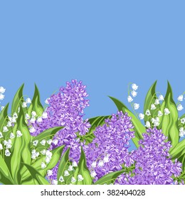 Background for design cards and invitations with lily of the valley and lilac