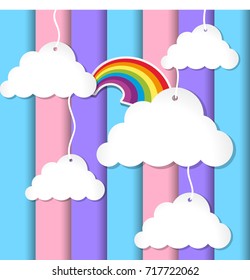 Background design with clouds and rainbow on colorful sky illustration