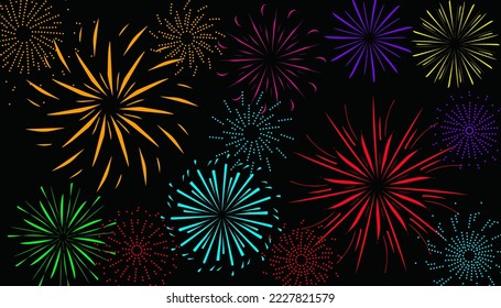 The background design with a colorful fireworks pattern is suitable for banners, posters, and so on