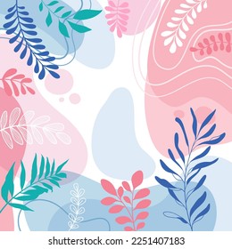 background for design. Colorful background with tropical plants. Place for your text.