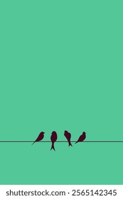 Background design concept of birds sitting on a wire isolated on green background - vector illustration