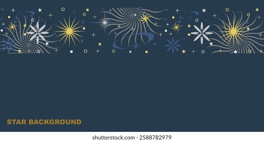 Background design with decoration made of beautiful star flakes in modern line art style. Vector illustration