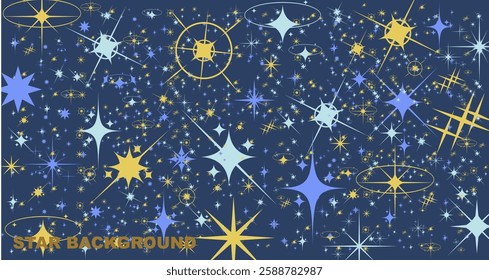 Background design with decoration made of beautiful star flakes in modern line art style. Vector illustration