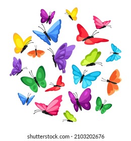 Background design with decorative butterflies. Colorful abstract insects.
