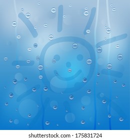 background for a design with the drops of rain and picture of a sun,  vector  illustration