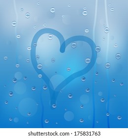 background for a design with the drops of rain and picture of heart,  vector  illustration