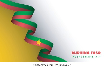 El diseño de fondo presenta un degradado dinámico con cinta verde roja, con Formas abstractas entrelazadas. Celebración del Día de la Independencia de Burkina Faso