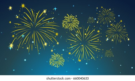 Diseño de fondo con fuegos artificiales en la ilustración del cielo
