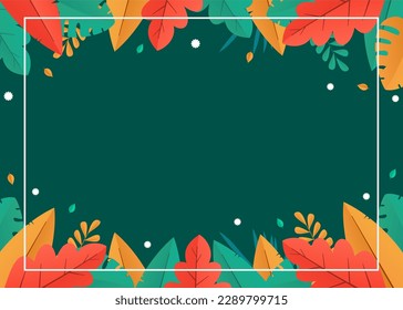 background design with flat illustrations of various plants and leaves