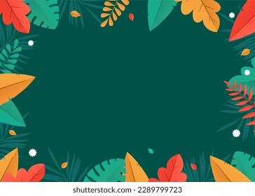 background design with flat illustrations of various plants and leaves
