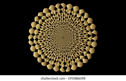 Background design with floral or mandala pattern in gold color and black background. For posters, digital printing, covers, etc.