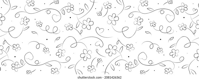 Background design with flowers, leaves and hearts. Vector