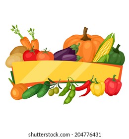 Background design with fresh ripe stylized vegetables.
