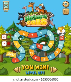 Background design for game with animals and field background illustration