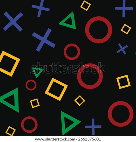 Background design with game console symbol pattern. Icons triangle, circle, cross and square. Game controller