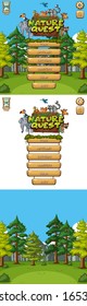 Background design for game menu with animals and trees in forest illustration