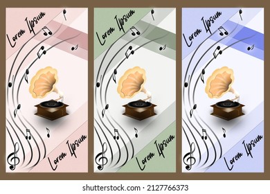 Background design with Gramophone and music note wave in it that suit for mobile phone wallpaper.