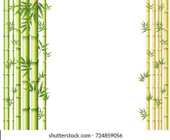 Background design with green and golden bamboo stems illustration