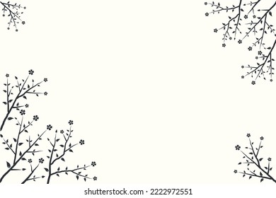Diseño de fondo con árboles dibujados a mano y flores de fondo blanco