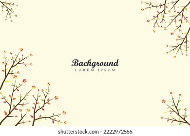 Diseño de fondo con árboles dibujados a mano y flores de fondo blanco