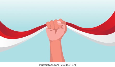 Diseño de fondo de las manos que sostienen la bandera roja y blanca, cartel del día de la libertad