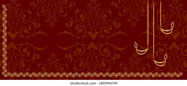 Background design for Happy Diwali festival with lamps and motifs