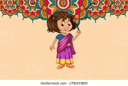 Background design with happy kids and mandala patterns illustration
