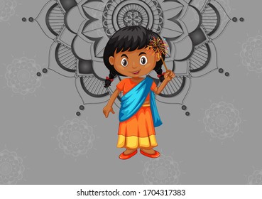 Background design with happy kids and mandala patterns illustration