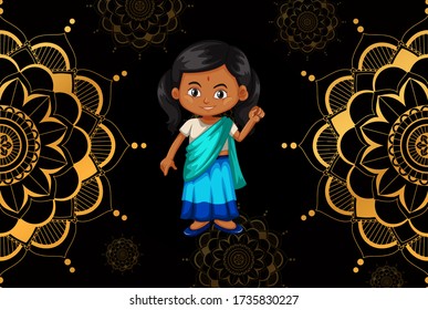Background design with happy kids and mandala patterns illustration