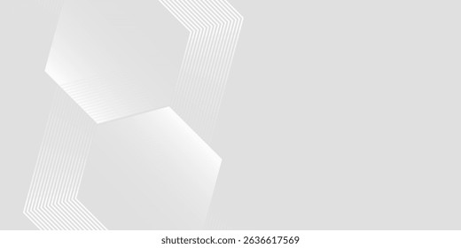 background design with hexagonal line pattern in grey colour. Vector white horizontal template for business banner, formal invitation backdrop, luxury.