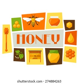 Background design with honey and bee objects.