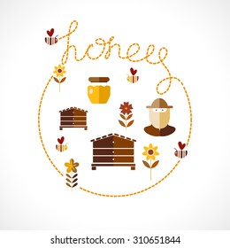 Background design with honey and bee objects.