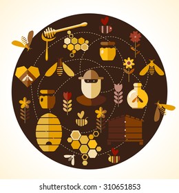 Background design with honey and bee objects.