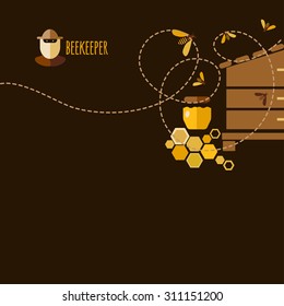 Background design with honey and bee objects.