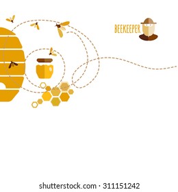 Background design with honey and bee objects.