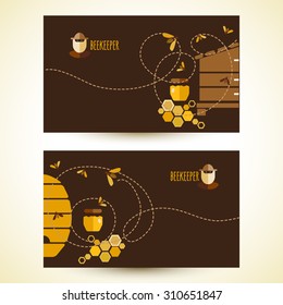 Background design with honey and bee objects.Vector business cards with honey 