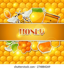 Background design with honey and bee stickers.