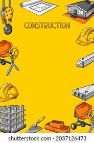 Background design with housing construction items. Industrial repair or building symbols.